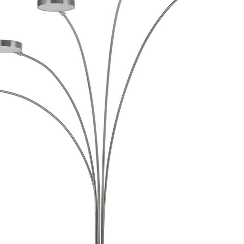 Lámpara de pie de arco LED de cinco luces y níquel de 82"