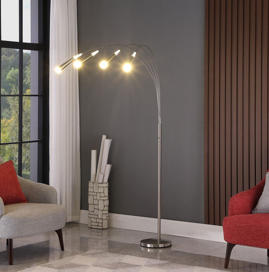 Lámpara de pie de arco LED de cuatro luces plateadas de 72" con luz blanca
