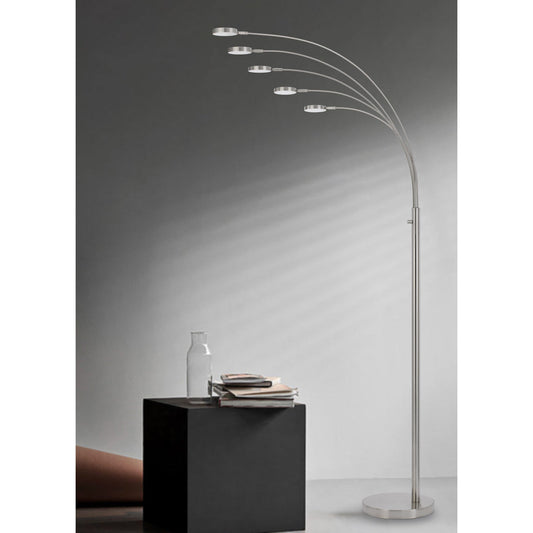 Lámpara de pie de arco LED de cinco luces y níquel de 82"
